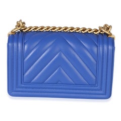 Chanel Blue Lambskin Chevron Quilted Small Boy Bag