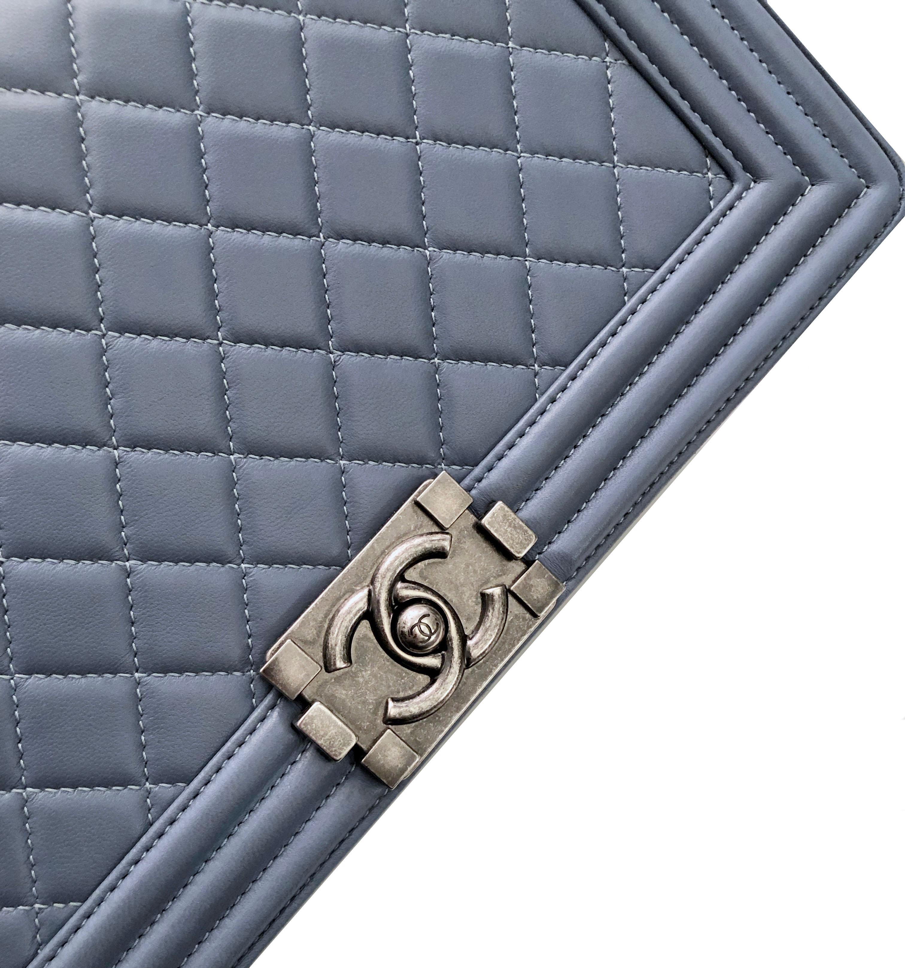 Women's Chanel Blue Lambskin Large Boy Bag