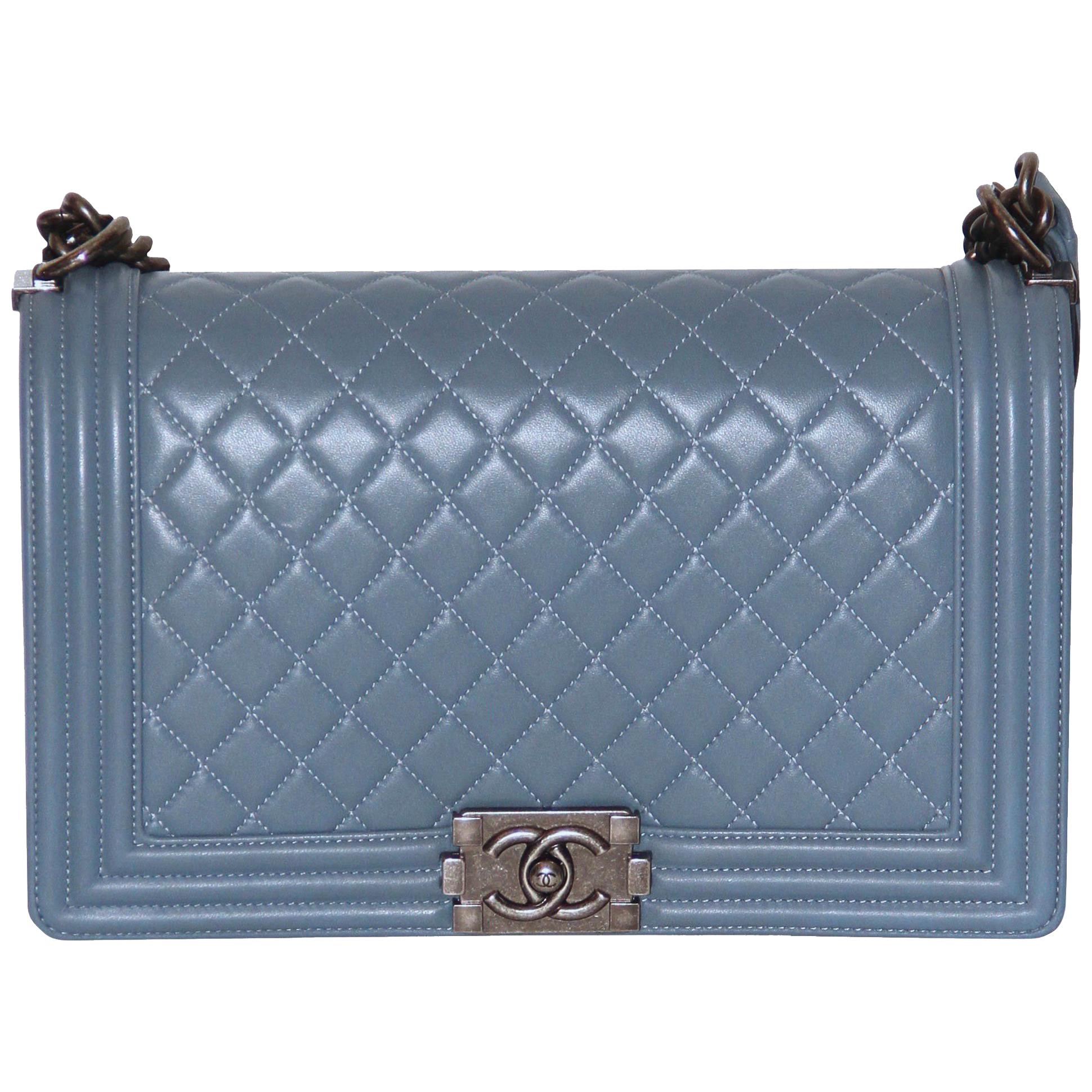 Chanel Blue Lambskin Large Boy Bag