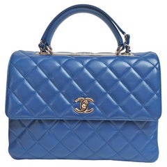 Chanel Blue Lambskin Quilted Large Trendy Bag