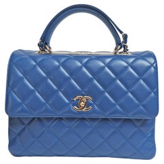 Chanel Blue Lambskin Quilted Large Trendy Bag