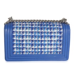 Chanel Blue Lambskin Quilted Tweed Old Medium Boy Bag
