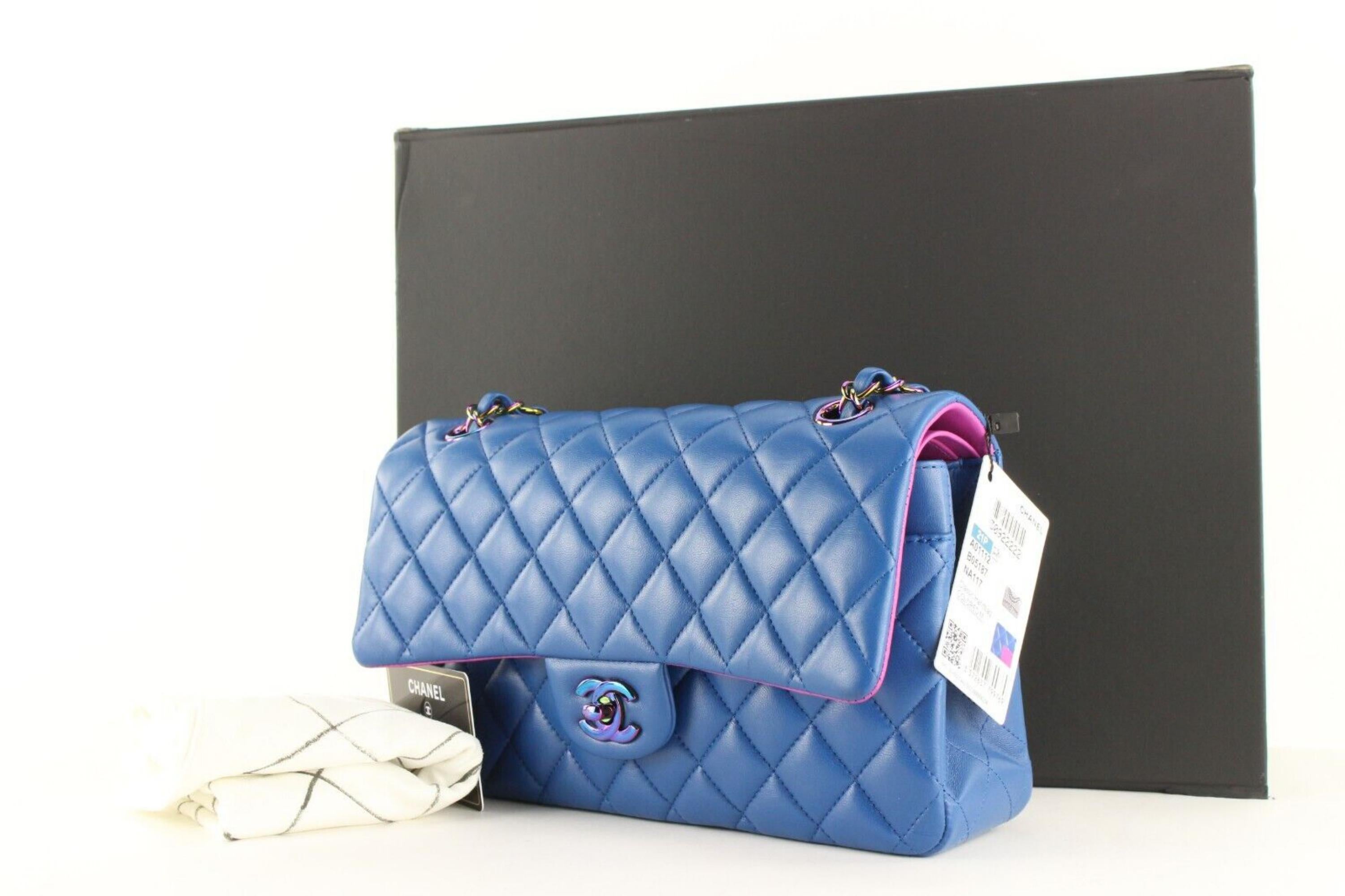 Chanel Blue Lambskin Rainbow Chain Medium Classic Double Flap 2CJ1227 7