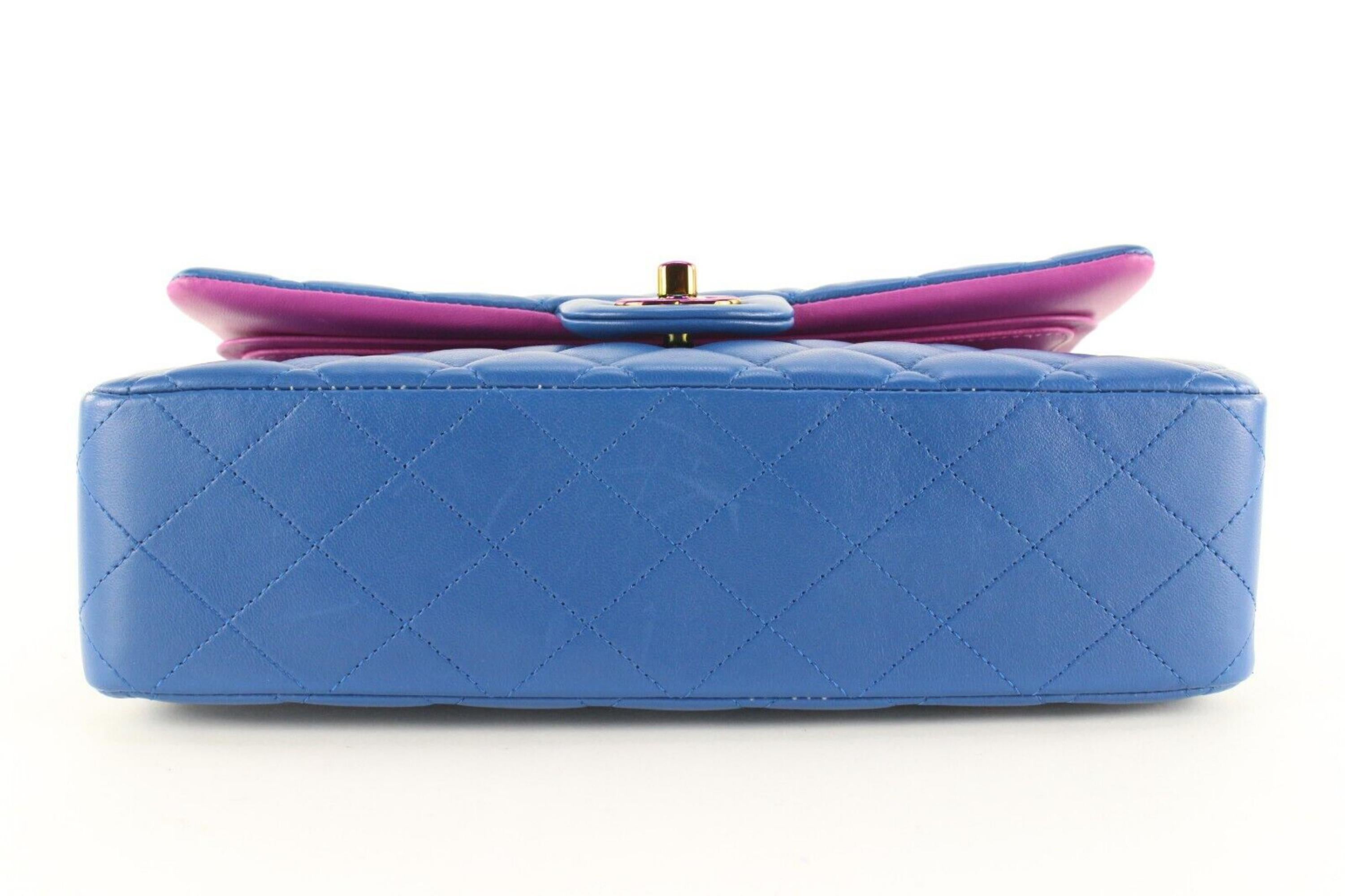 Chanel Blue Lambskin Rainbow Chain Medium Classic Double Flap 2CJ1227 In Excellent Condition In Dix hills, NY