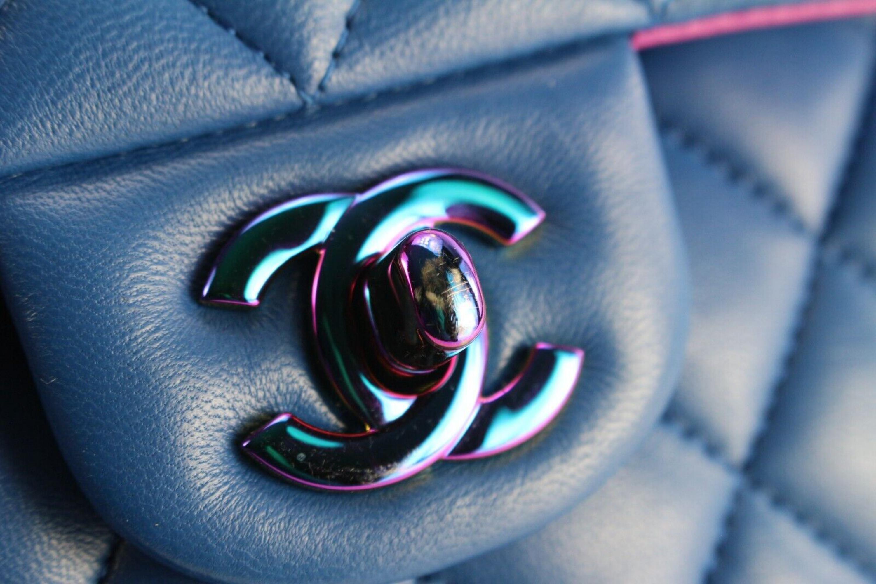 Chanel Blue Lambskin Rainbow Chain Medium Classic Double Flap 2CJ1227 2