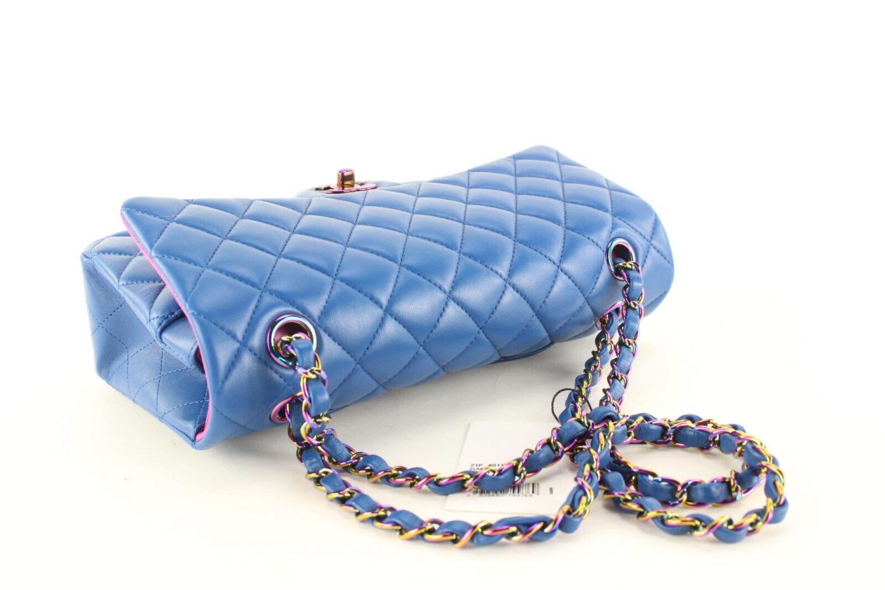 Chanel Blue Lambskin Rainbow Chain Medium Classic Double Flap 2CJ1227 3
