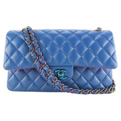 Chanel Blue Lambskin Rainbow Chain Medium Classic Double Flap 2CJ1227