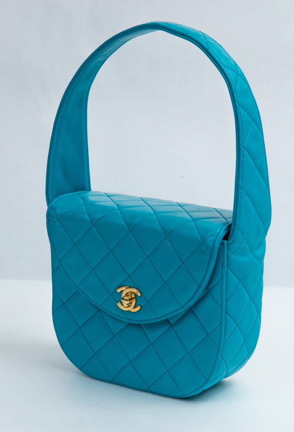 Chanel Blue Lambskin Rounded Handle Purse, 1990's 1