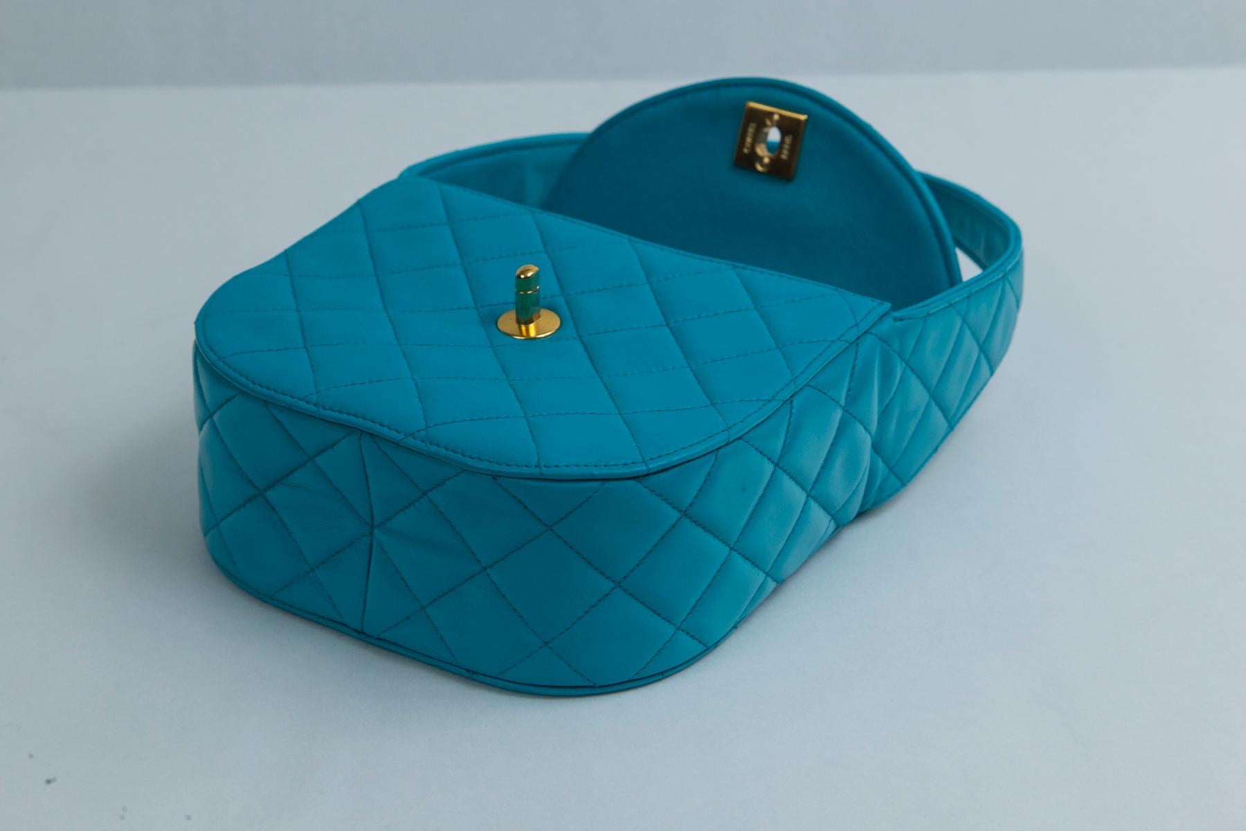 Chanel Blue Lambskin Rounded Handle Purse, 1990's 4
