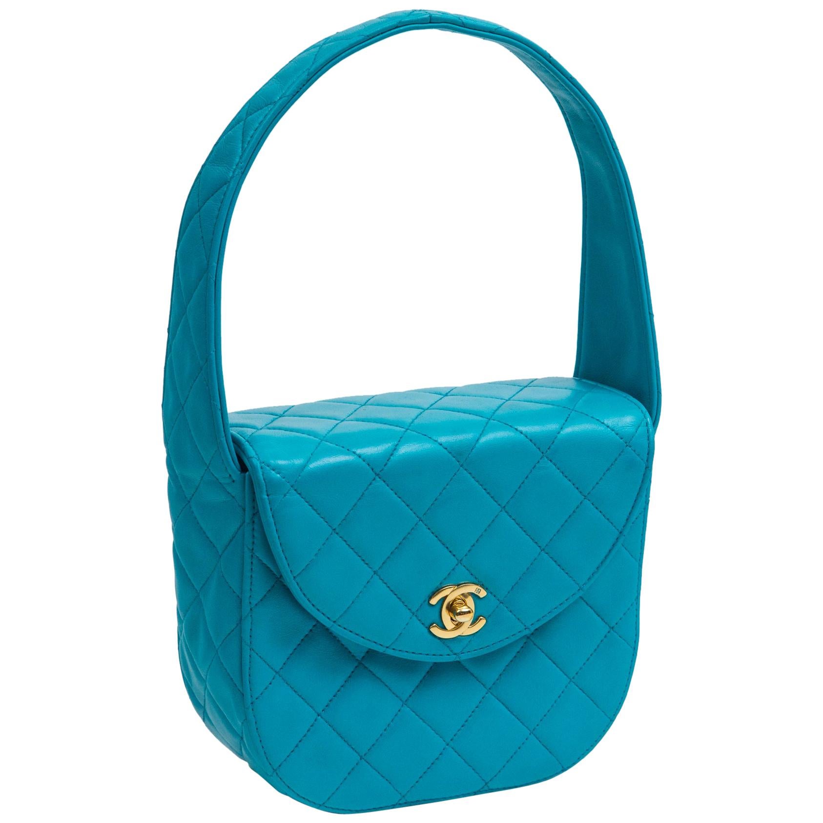 Chanel Blue Lambskin Rounded Handle Purse, 1990's