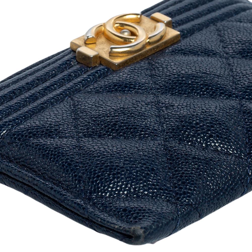 chanel card holder blue