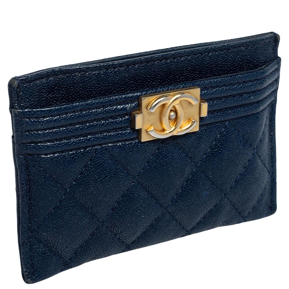 Women's Chanel Blue Leather Boy Card Holder