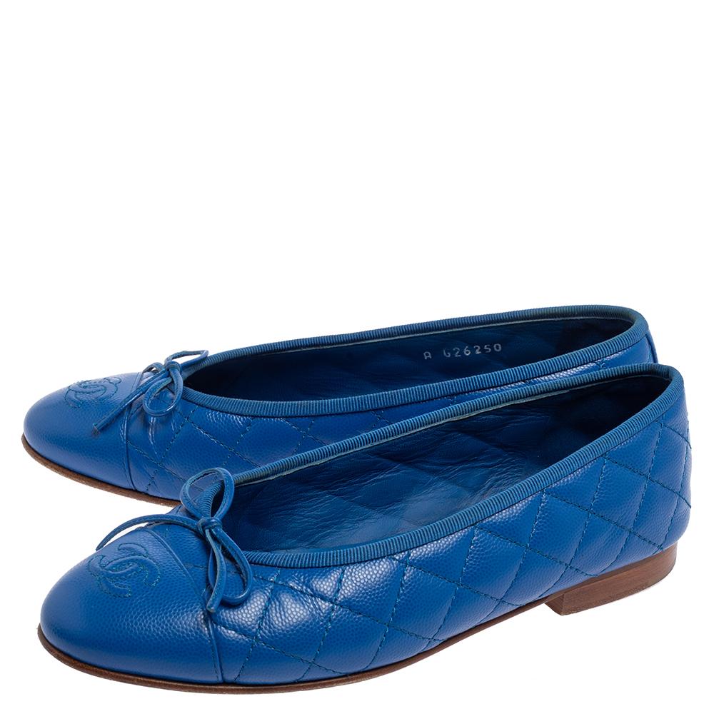 Women's Chanel Blue Leather CC Ballet Flats Size 36.5