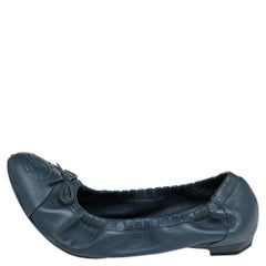 Chanel Blue Leather CC Bow Scrunch Ballet Flats Size 39