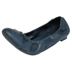 Chanel Blue Leather CC Bow Scrunch Ballet Flats Size 39