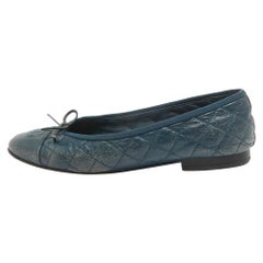 Chanel Blue Leather CC Cap Toe Ballet Flats Size 38.5 Chanel Blue Leather CC Cap Toe Ballet Flats Size 38.5