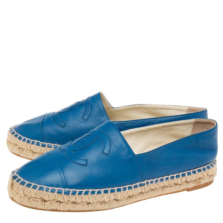 Chanel Blue Leather CC Cap Toe Espadrille Flats Size 38 at 1stDibs