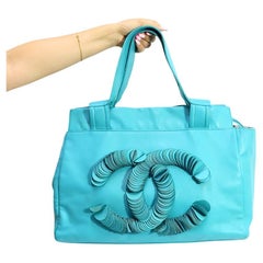 Chanel Blue Leather CC Discs Tote