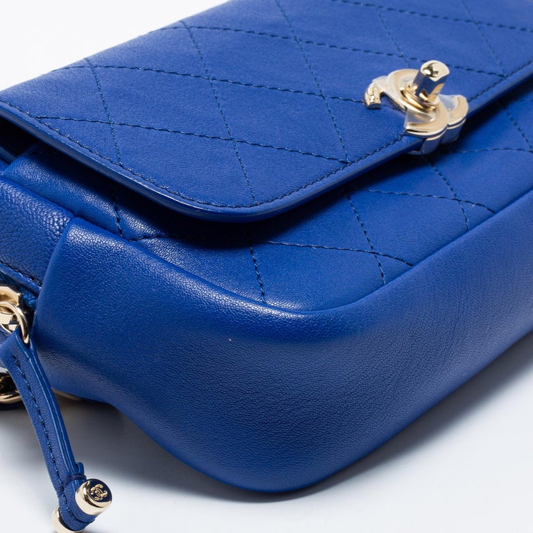 Chanel Blue Leather CC Flap Belt Bag For Sale at 1stDibs