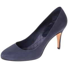 Chanel Blue Leather CC Heel Pumps Size 40