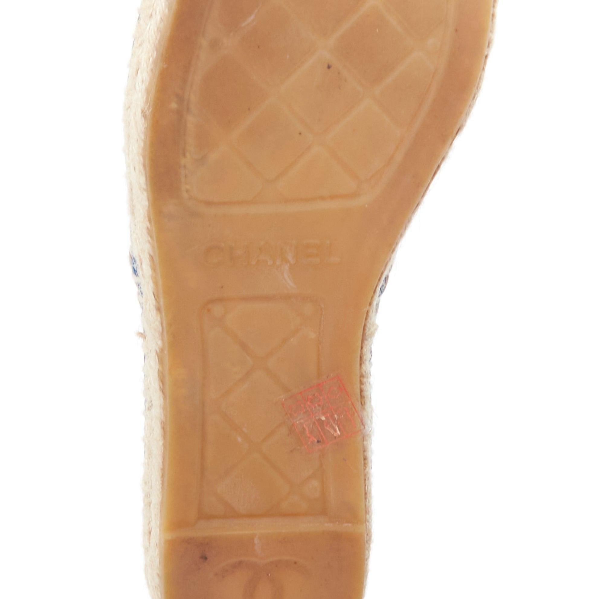 CHANEL blue leather CC logo jute espadrille shoes EU38 For Sale 5