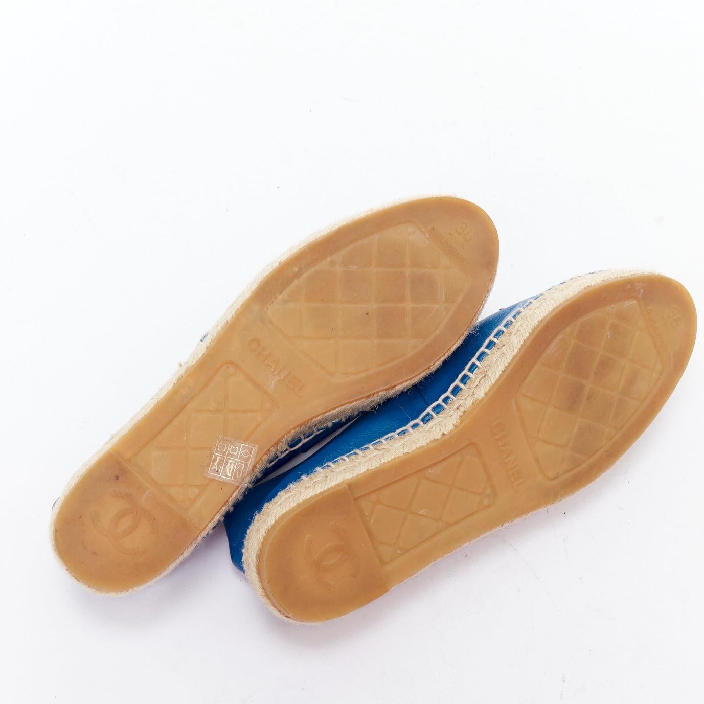 CHANEL blue leather CC logo jute espadrille shoes EU38 For Sale 6