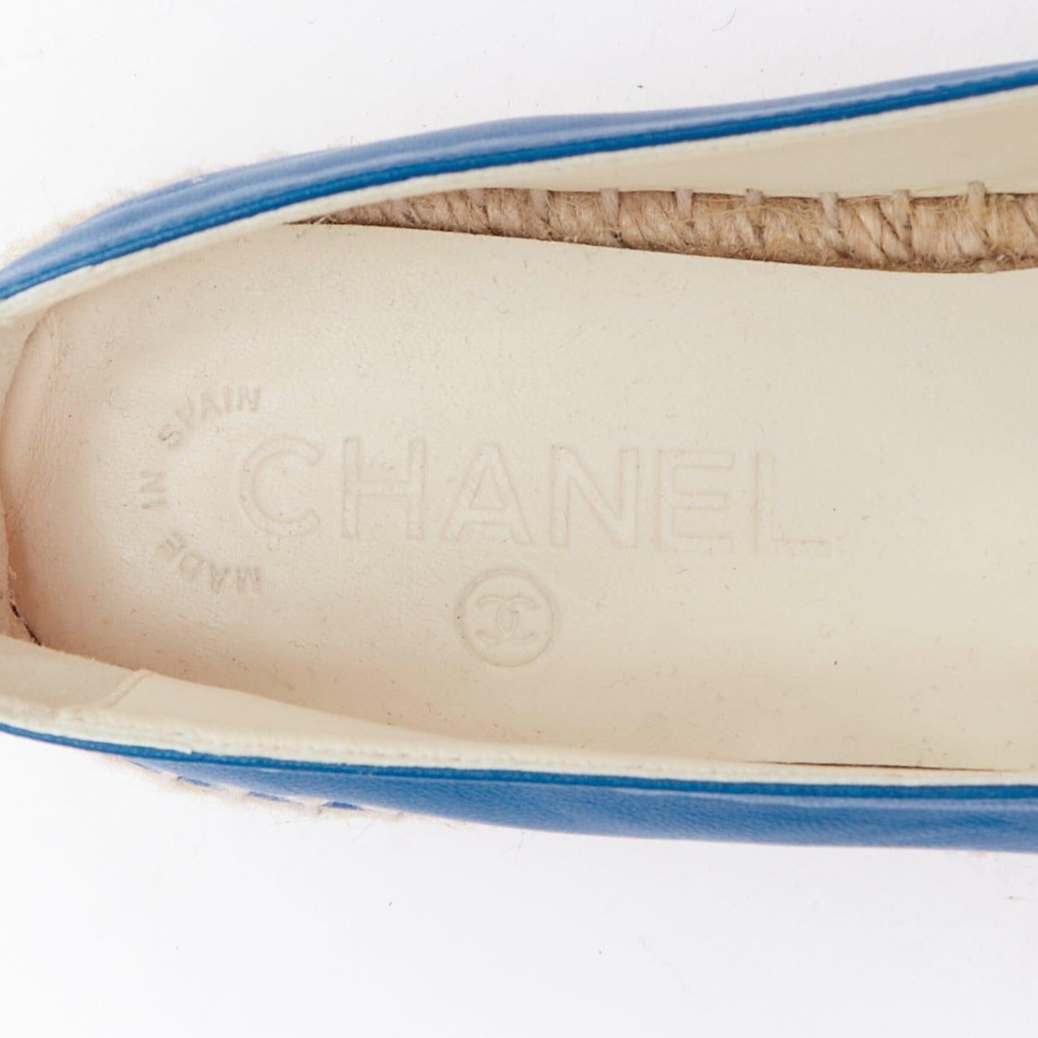 CHANEL blue leather CC logo jute espadrille shoes EU38 For Sale 4