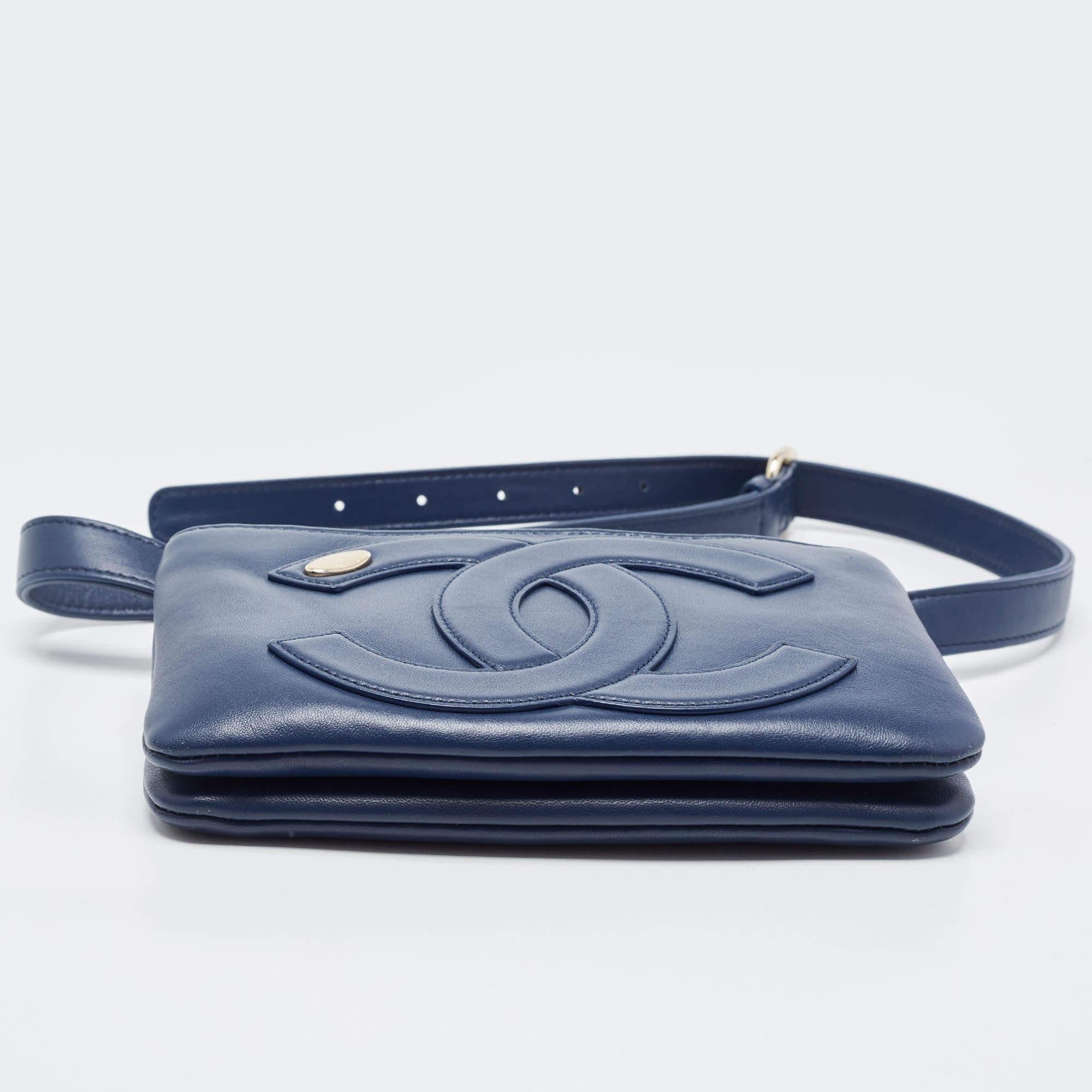Chanel Blue Leather CC Mania Waist Bag 1