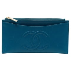 Chanel Blue Leather CC Timeless Zip Wallet