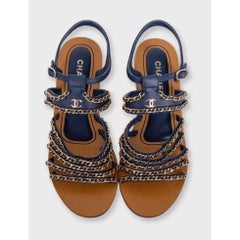 Chanel Blue Leather Chain Sandals - Size 40