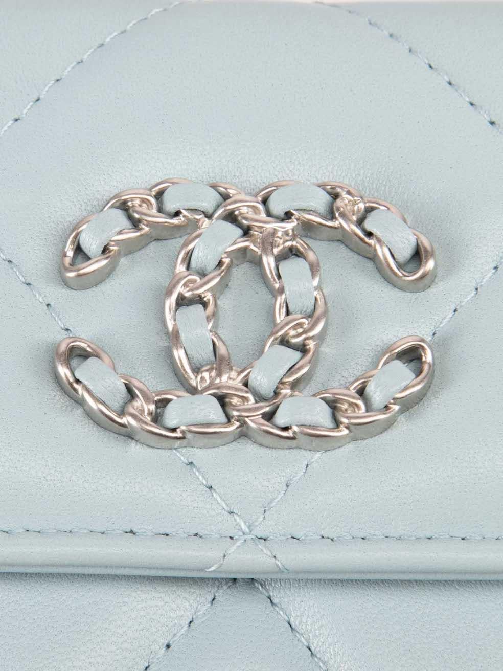 Chanel Blue Leather Chanel 19 Mini Chain Cardholder Wallet 2