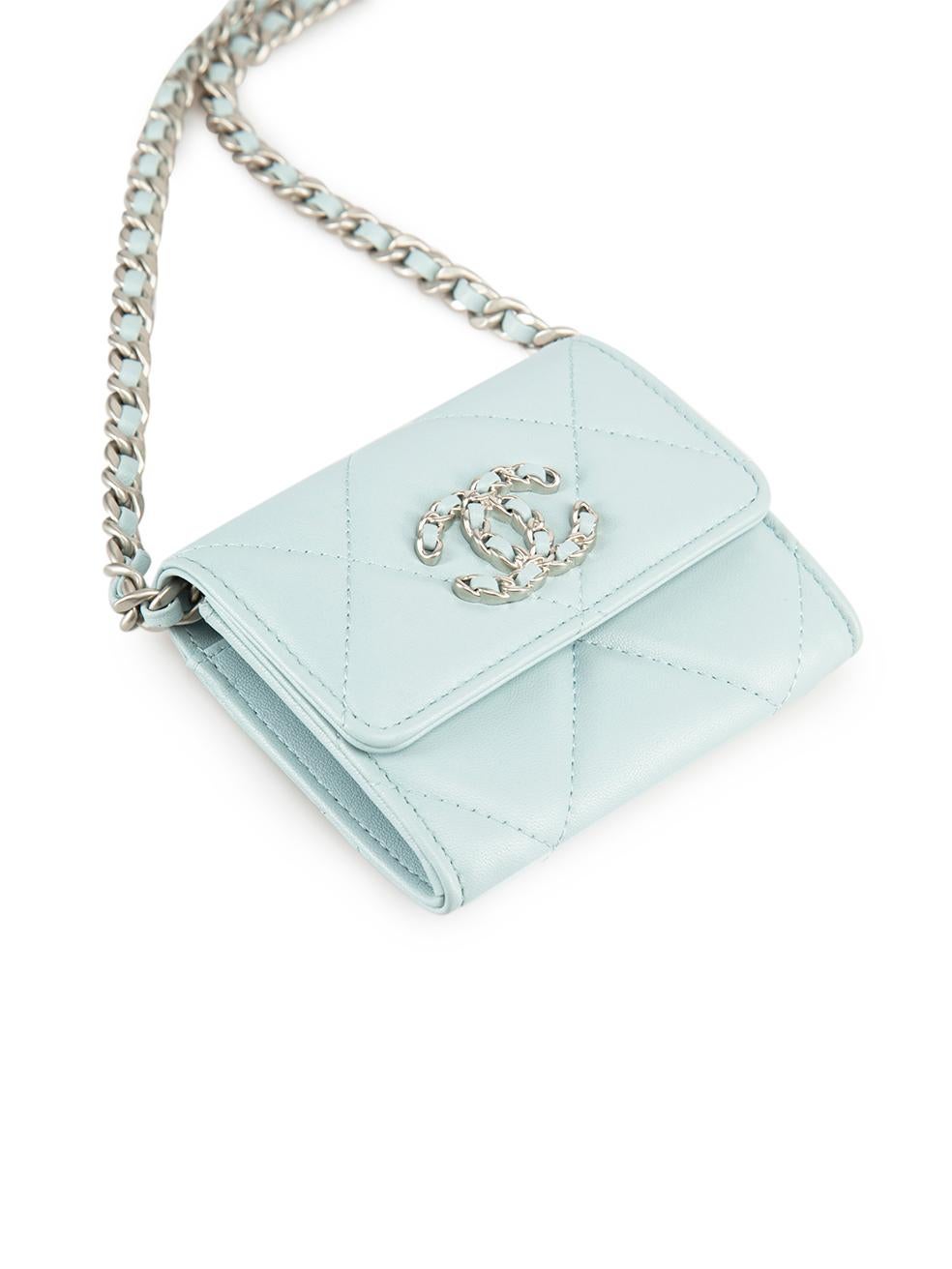 Chanel Blue Leather Chanel 19 Mini Chain Cardholder Wallet For Sale 3