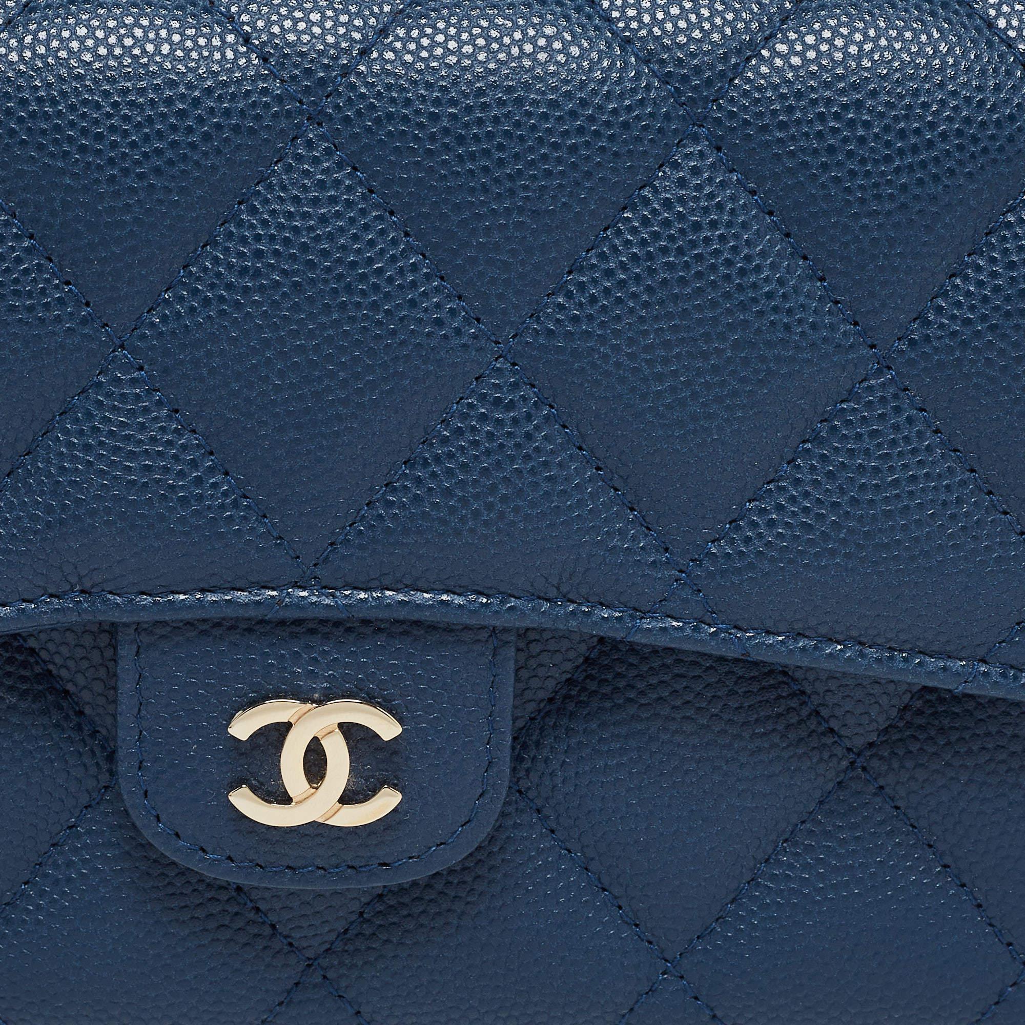 Chanel Blue Leather Classic Flap Wallet 6