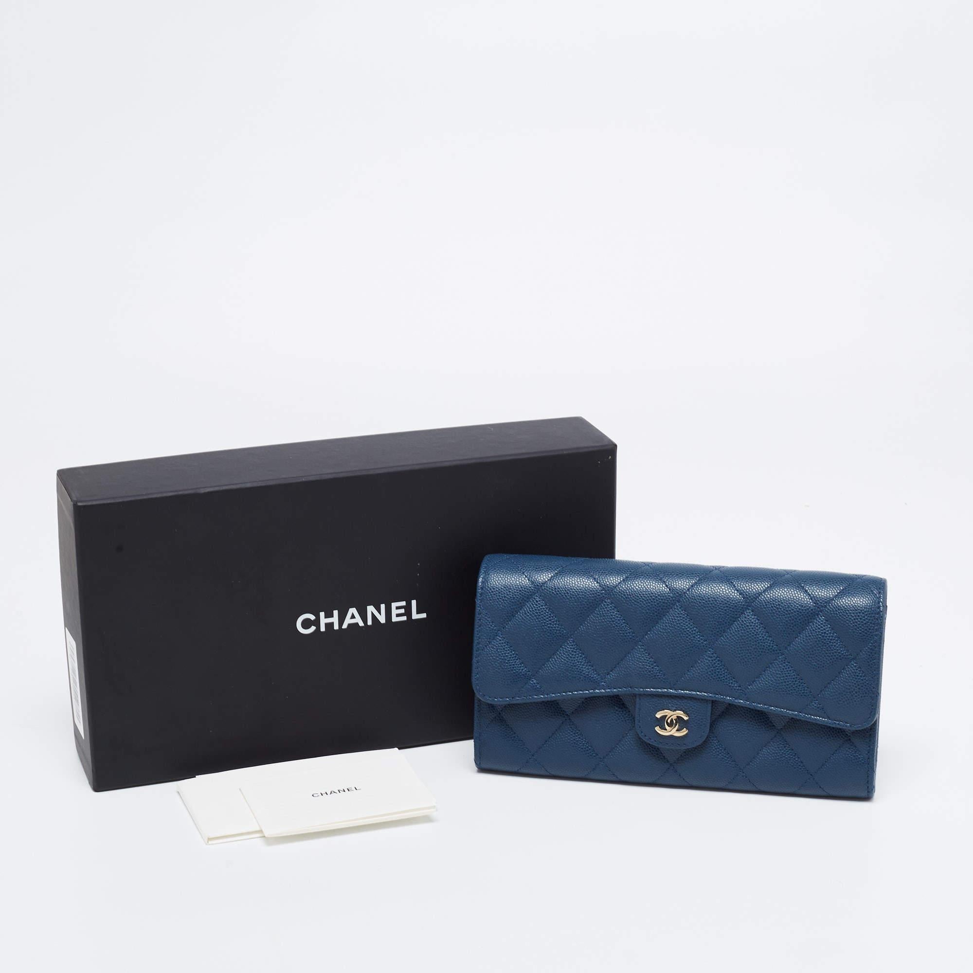 Chanel Blue Leather Classic Flap Wallet 7