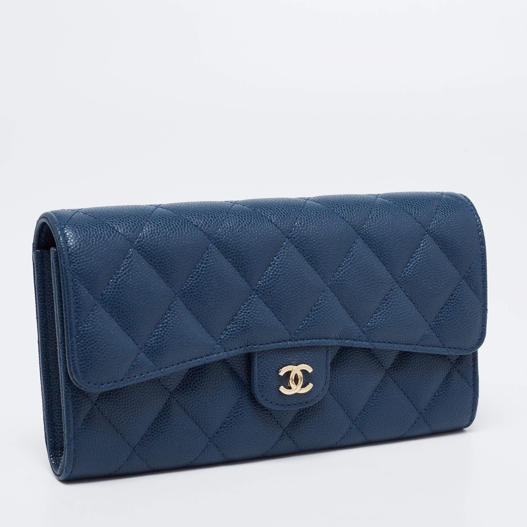 Women's Chanel Blue Leather Classic Flap Wallet