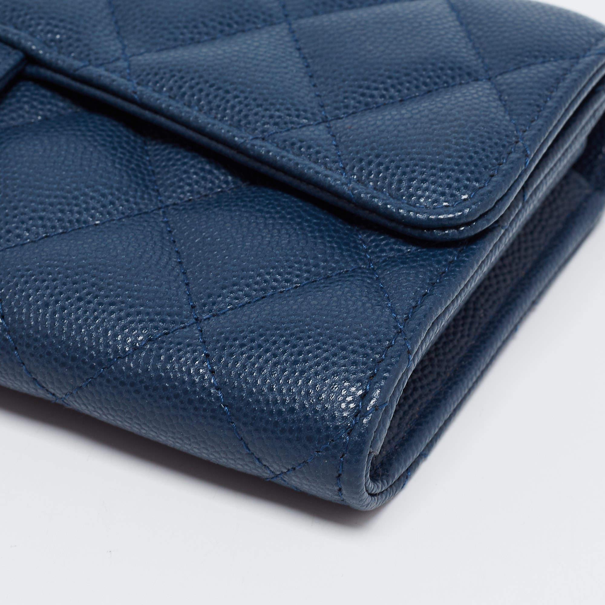 Chanel Blue Leather Classic Flap Wallet 2