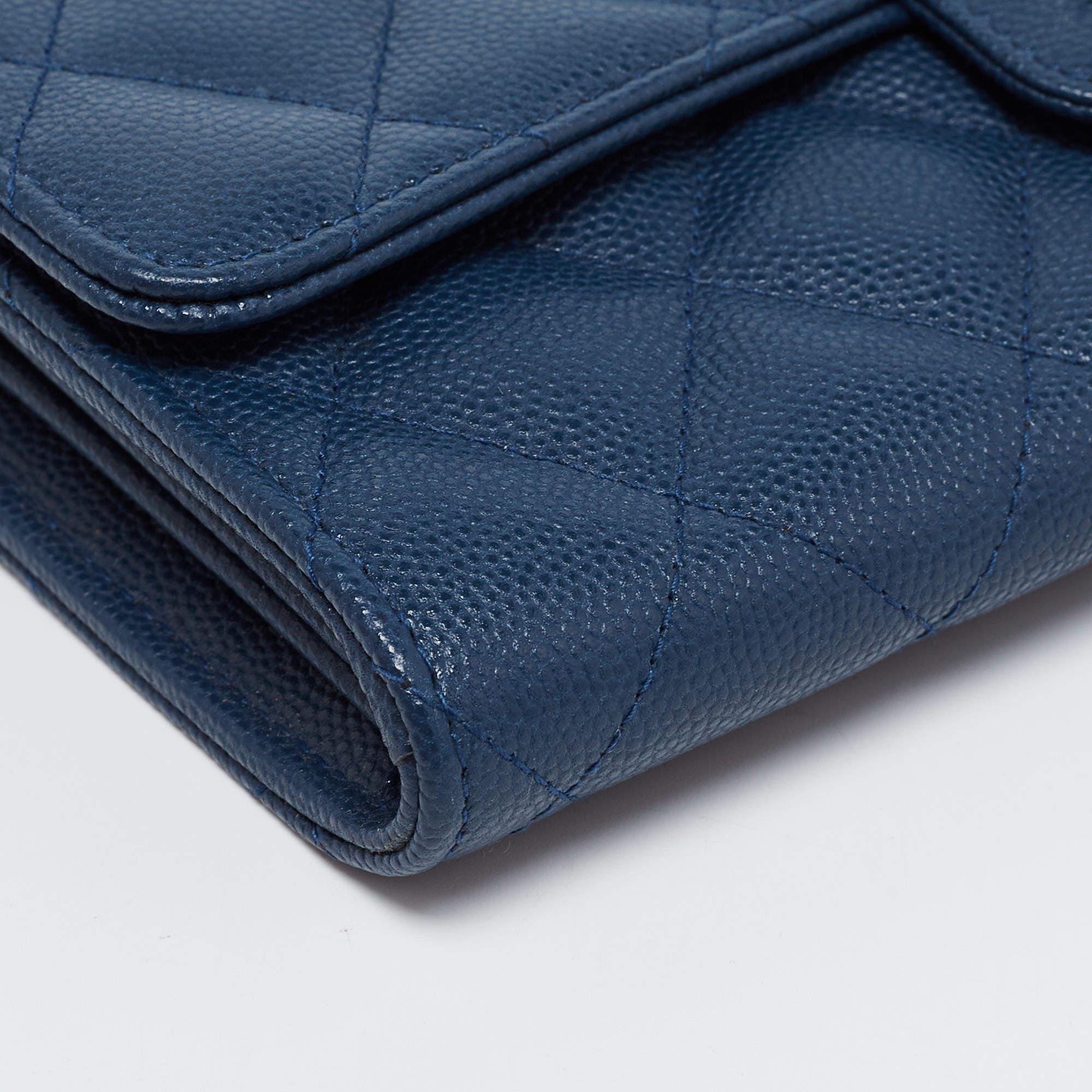 Chanel Blue Leather Classic Flap Wallet 3