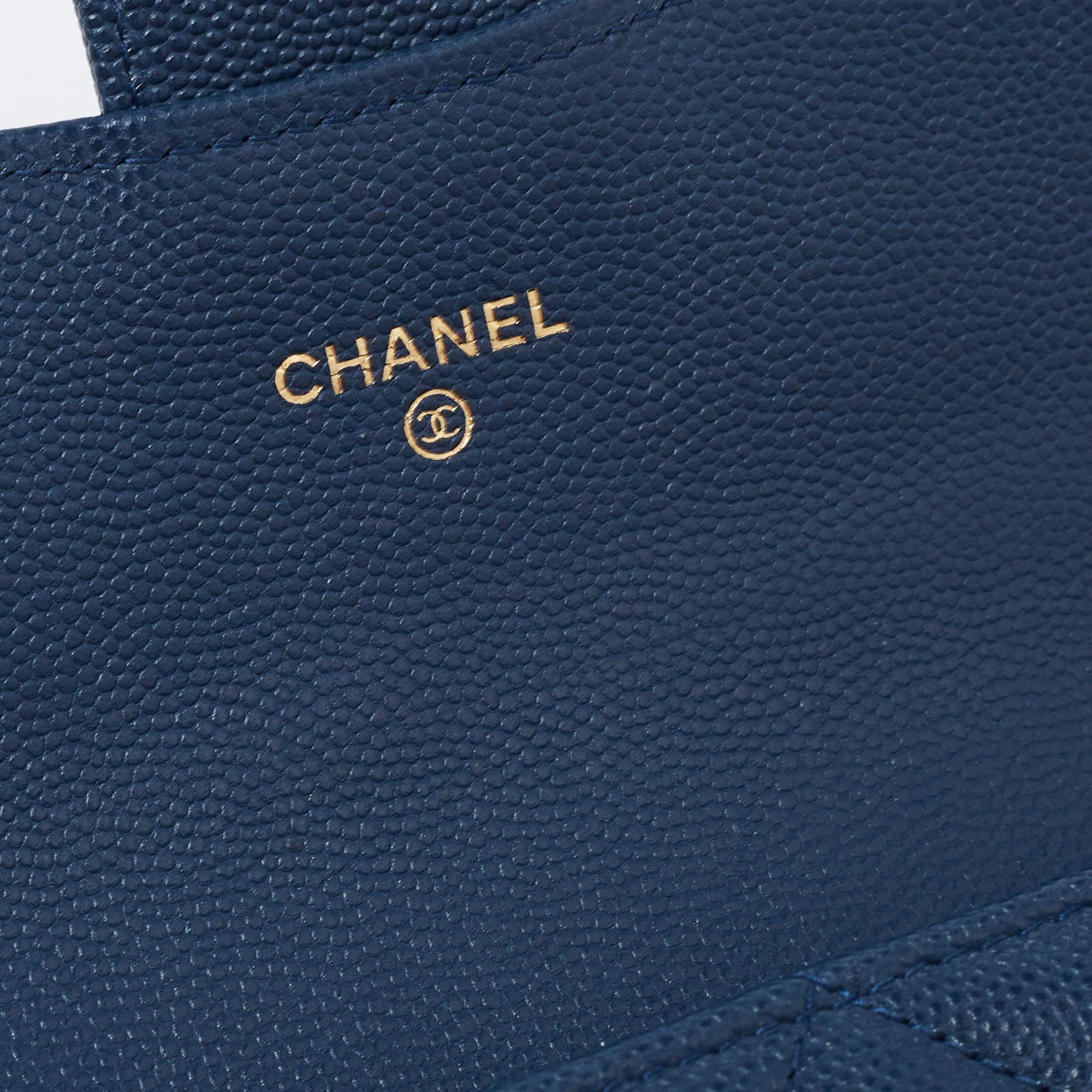Chanel Blue Leather Classic Flap Wallet 4