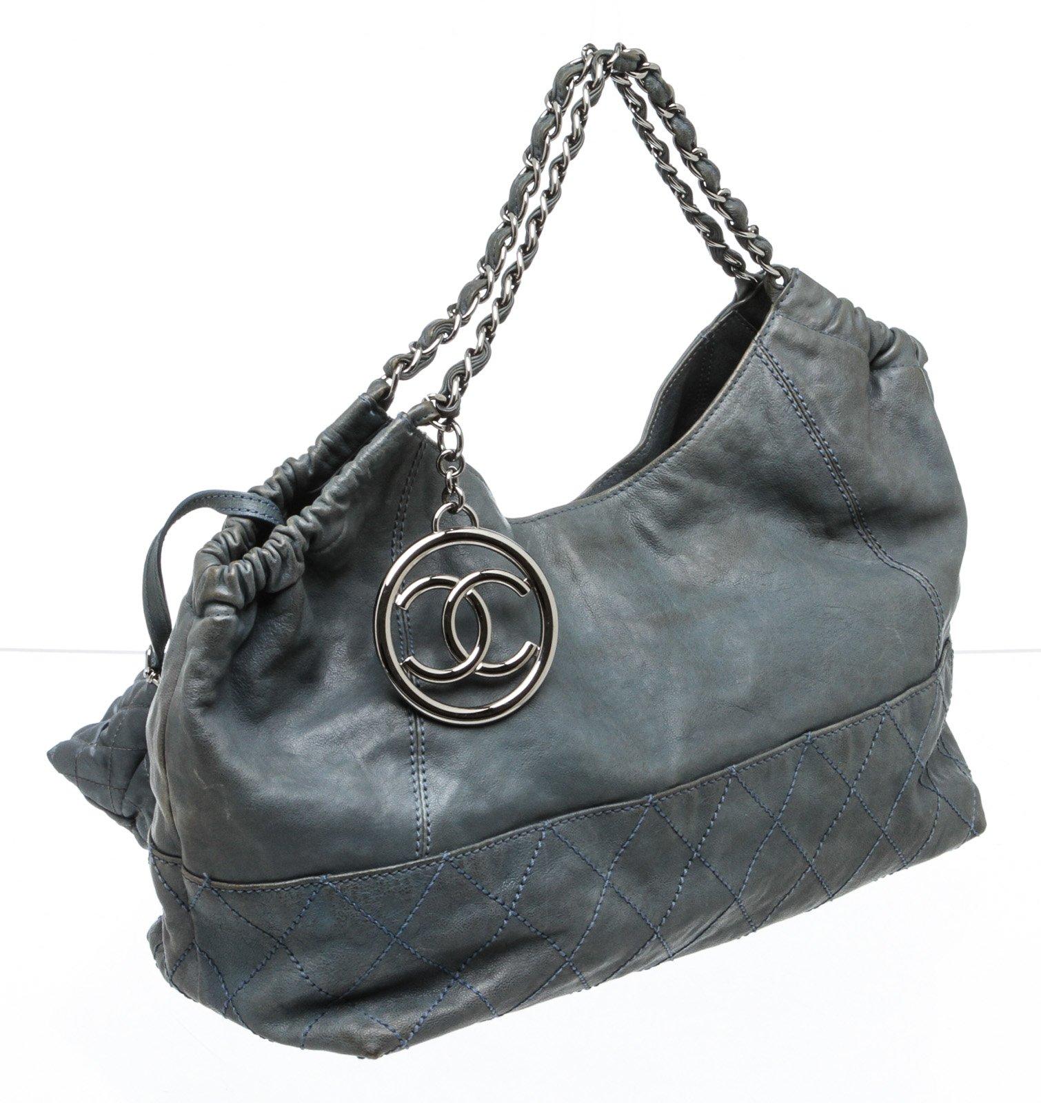 Women's Chanel Blue Leather Coco Cabas Shoulder Bag