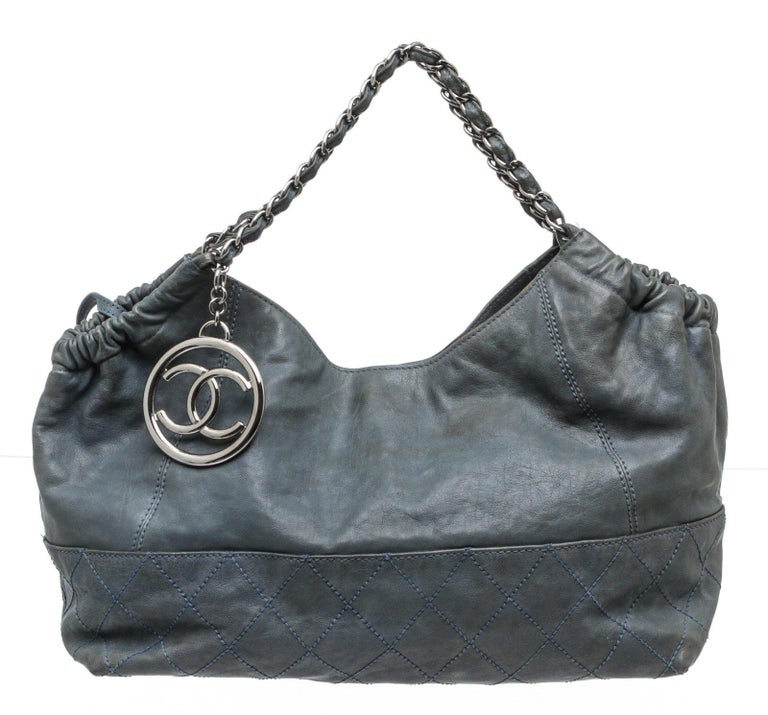 Chanel Blue Leather Coco Cabas Shoulder Bag at 1stDibs