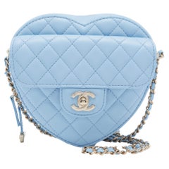 Chanel Blue Leather Heart Classic Shoulder Bag