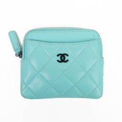 Chanel Blue Leather Interlocking CC Logo Pouch/Wallet