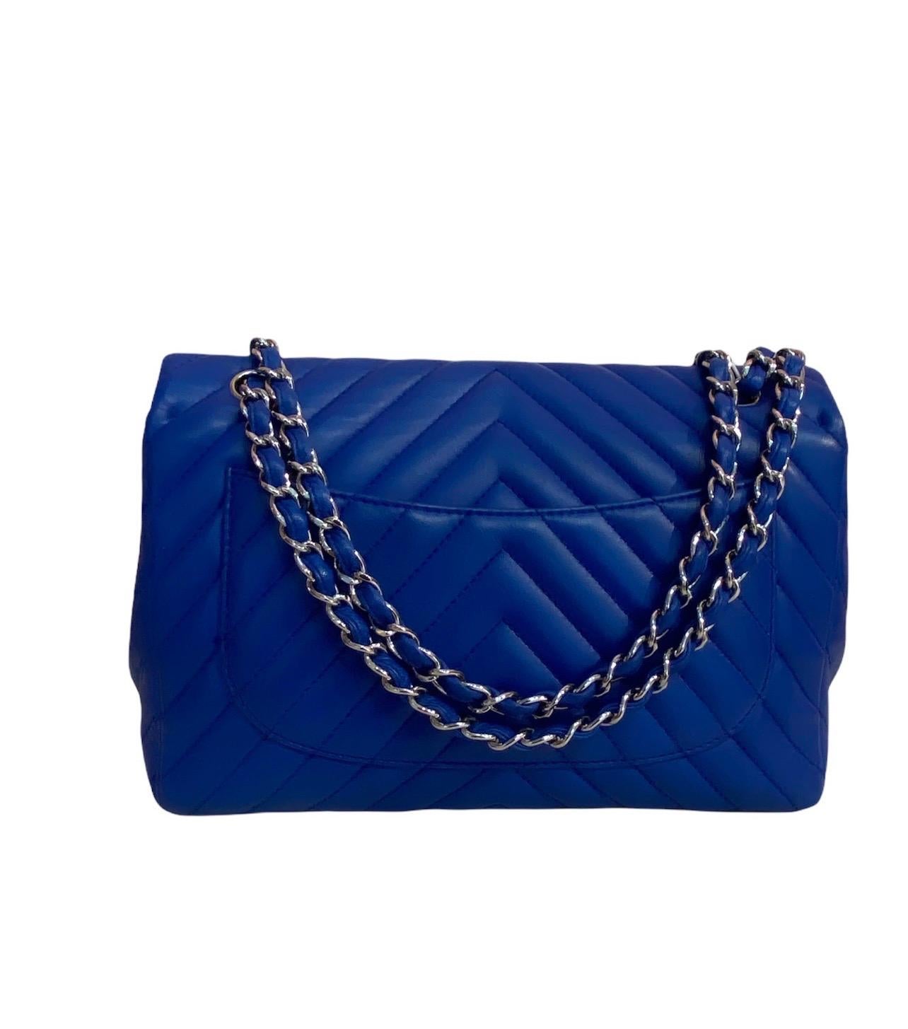 Chanel Blue Leather Jumbo Bag In Excellent Condition In Torre Del Greco, IT