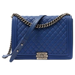 Chanel Light Blue Quilted Patent Leather Large Boy Bag, myGemma, DE