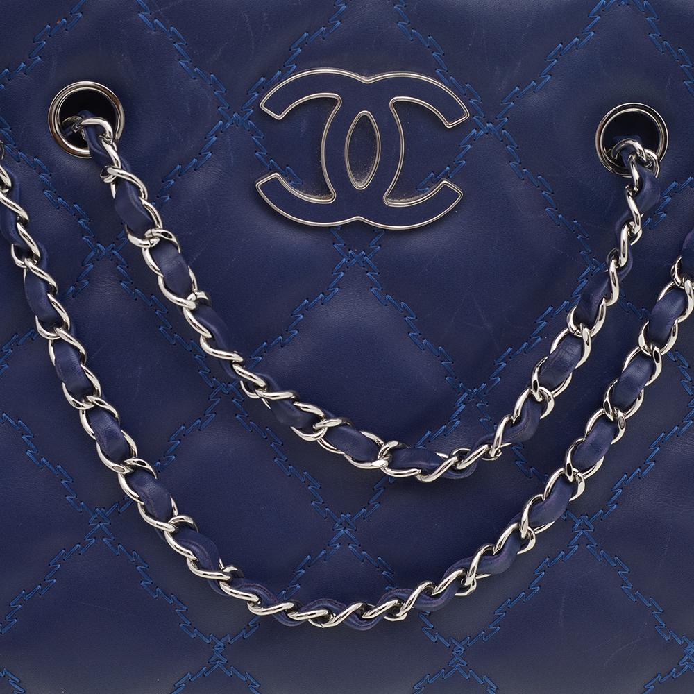 Chanel Blue Leather Large CC Hampton Flap Shopping Tote 3