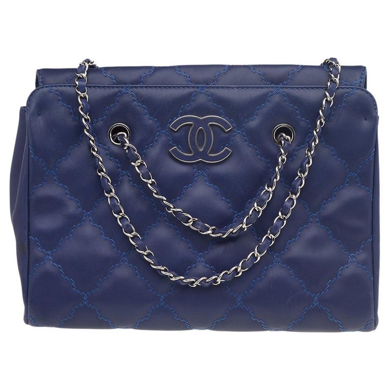 Chanel Blue Leather Large CC Hampton Flap Shopping Tote