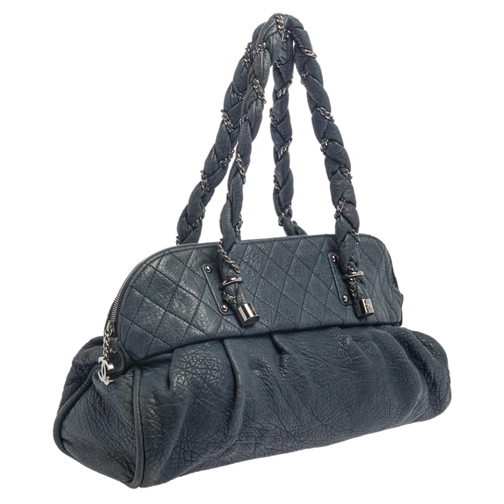Chanel Blue Leather Leather Lady Braid Bag In Good Condition In Dubai, Al Qouz 2