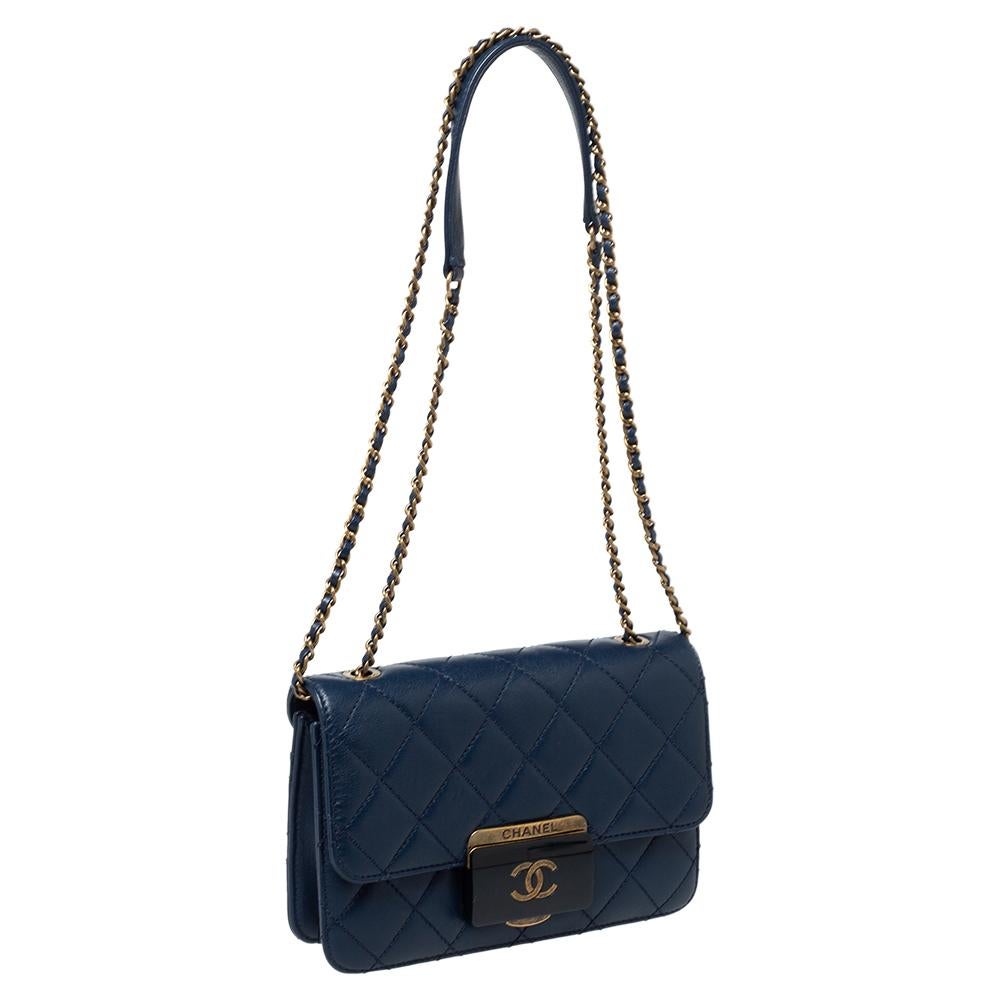 Black Chanel Blue Leather Mini Beauty Lock Flap Bag