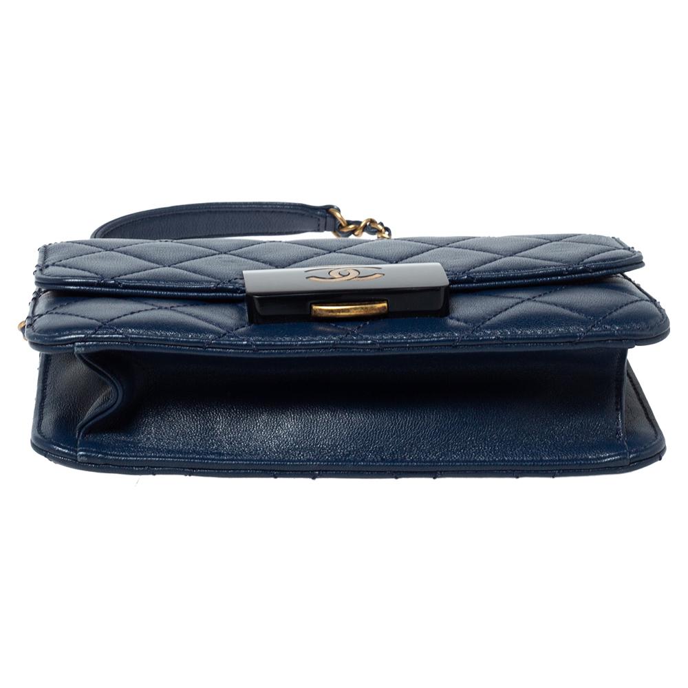 Chanel Blue Leather Mini Beauty Lock Flap Bag In Good Condition In Dubai, Al Qouz 2