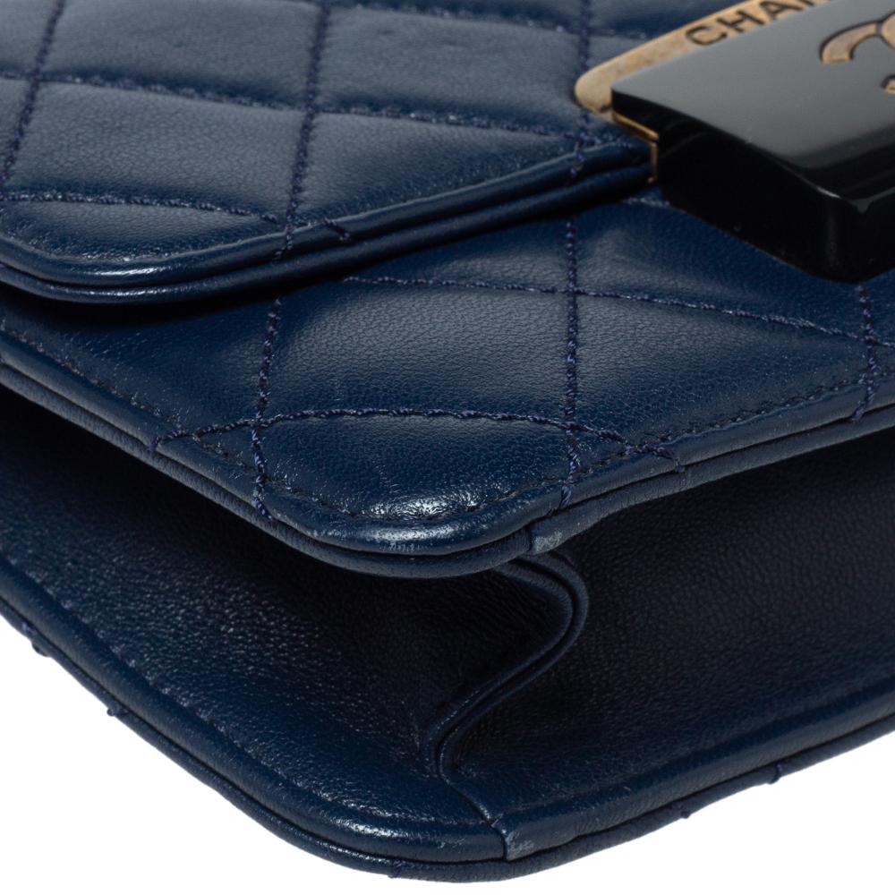 Women's Chanel Blue Leather Mini Beauty Lock Flap Bag